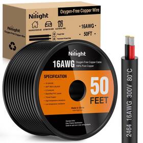 Nilight 10086w 50ft 16awg Oxygen-free Copper Wire Red Black Electrical Wires Stranded