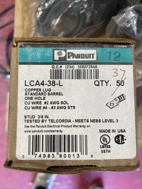 Panduit Lca4-38-l Awg Lugs 1 Hole Standard Barrel 4 3/8 Inch Bolt Lot Of 37