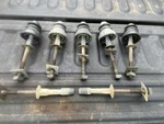 7 Old Straight Shaft Pole Line Mounts With 5 Plastic Black Insulators. Fixed Price $75.00.